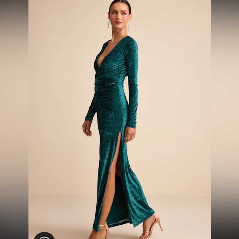 Lulus Demaline Emerald Velvet Striped Backless Maxi Dress Green - Size L